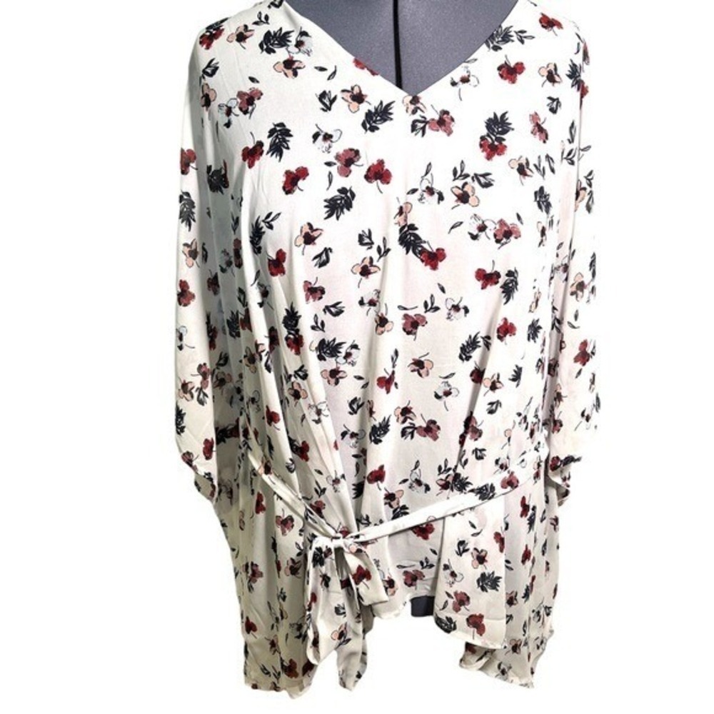 Lane Bryant Women's Plus Size 28 Batwing Blouse White Floral Sheer Crochet Back